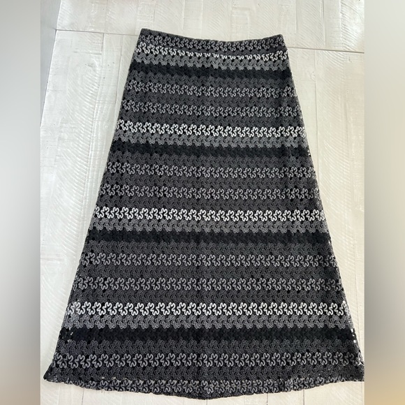 Black & Grey Festival Whimsy Goth Emo Striped Design Lined Maxi Skirt Size Large - Picture 9 of 9